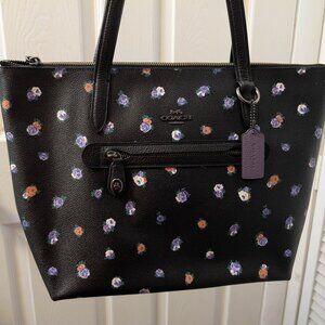 Coach Taylor Tote 76333 Field Floral Print - Black Leather EUC + Dust Bag